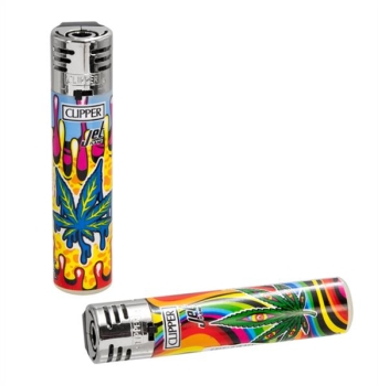Clipper Plastic JETFLAME Feuerzeuge groß, 48er Display, MAZED LEAVES - Black Cap